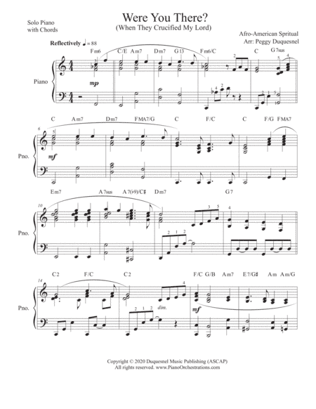 Were You There? (When They Crucified My Lord) Solo Piano - Key of C (arr. Duquesnel Music Publishing)