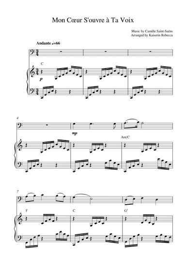 Mon Cœur S'ouvre à Ta Voix (for bassoon solo and piano accompaniment) (arr. Kaiserin Rebecca)