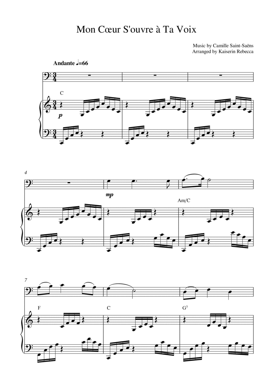 Mon Cœur S'ouvre à Ta Voix (for bassoon solo and piano accompaniment) (arr. Kaiserin Rebecca)