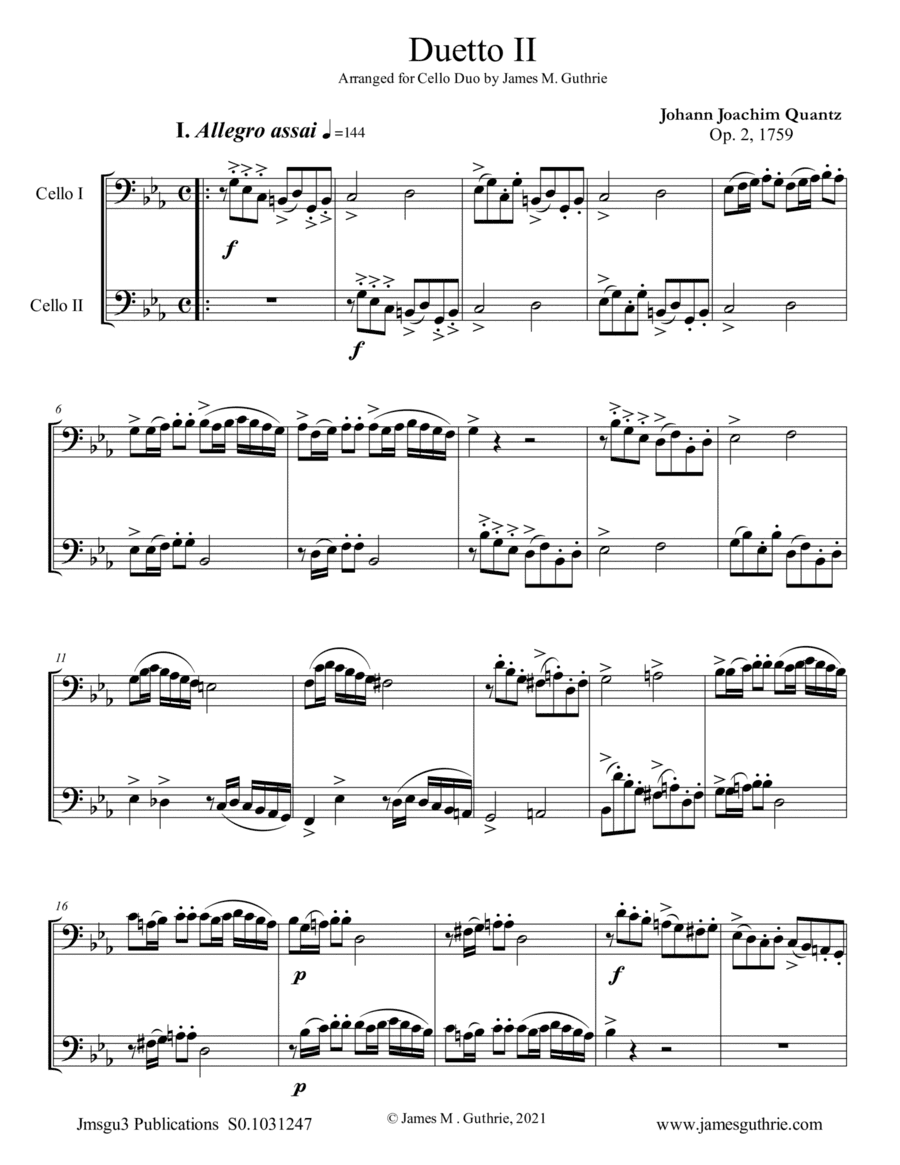 Quantz: Duetto Op. 2 No. 2 for Cello Duo (arr. James M. Guthrie)