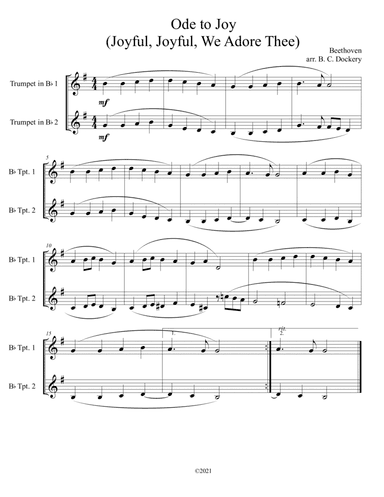 Ode to Joy (Joyful, Joyful, We Adore Thee) for trumpet duet (arr. B. C. Dockery)