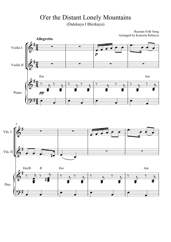 O'er the Distant Lonely Mountains (Dalekaya I Blezkaya) (arr. Kaiserin Rebecca)