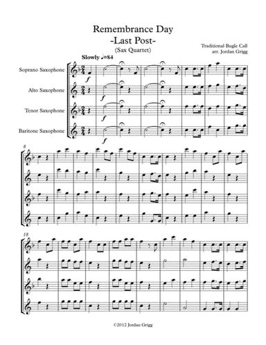 Remembrance Day. 'Last Post' (Sax Quartet) (arr. Jordan Grigg)
