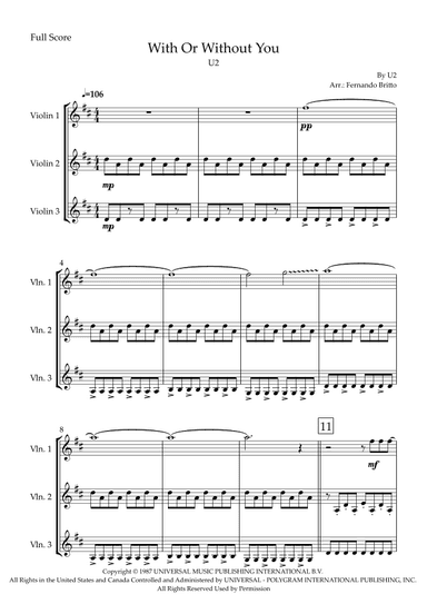 With Or Without You (arr. Fabio Britto)
