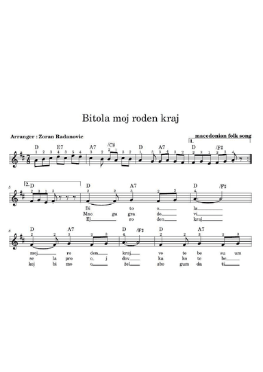 Bitola moj roden kraj - lead sheet (arr. Zoran Radanovic)