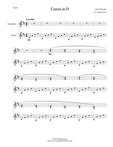 Pachelbel's Canon in D - for xylophone (or marimba) and guitar (arr. Samuel Stokes)