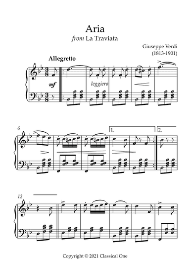Verdi - Aria (from La Traviata)(With Note name) (arr. MPS)