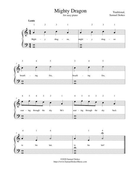 Mighty Dragon (Frere Jacques) - for easy piano (optional voice) (arr. Samuel Stokes)