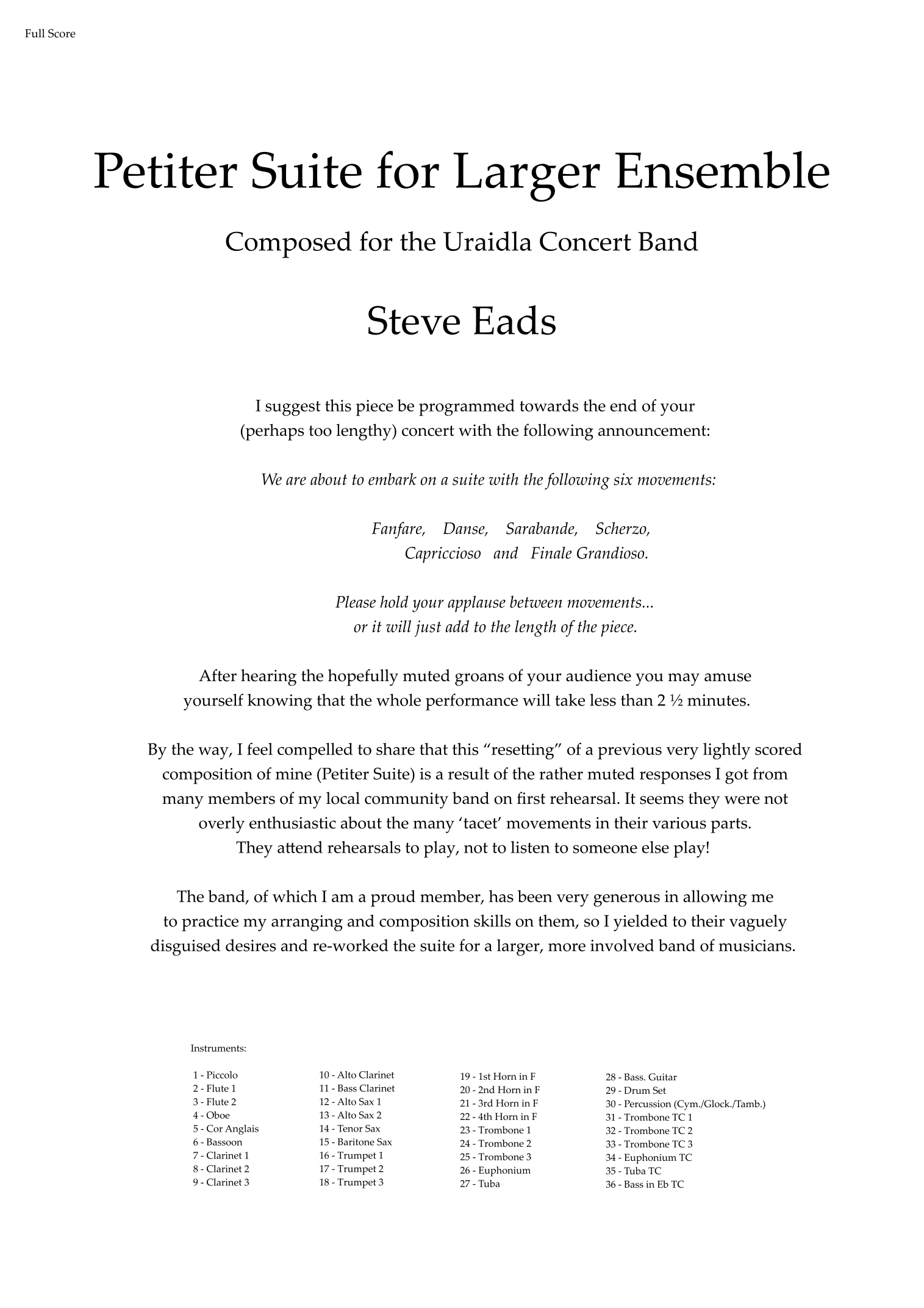 Petiter Suite for Larger Ensemble