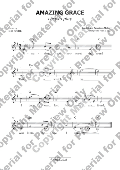 Amazing Grace - Easy to Play (arr. Alex E.)