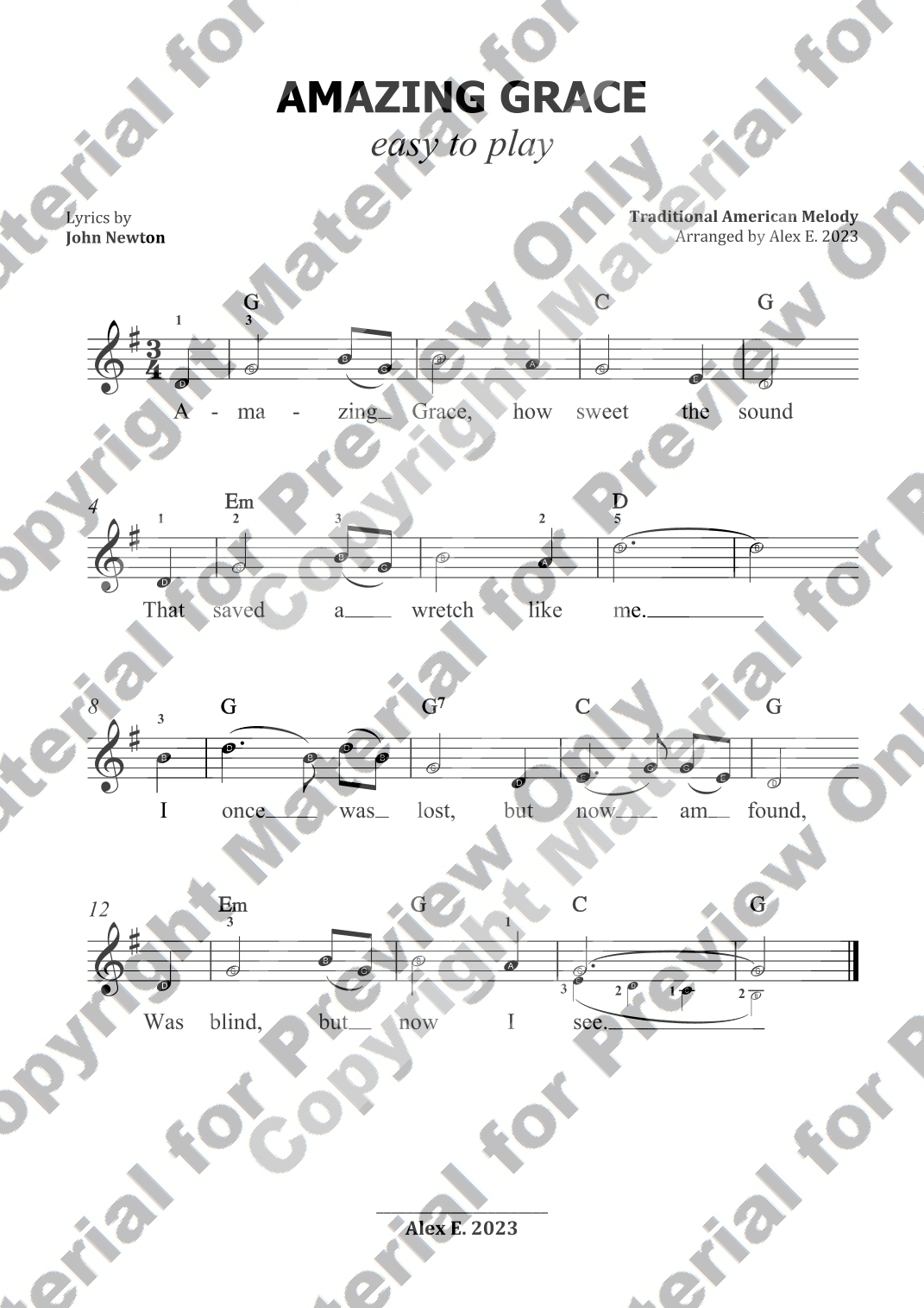 Amazing Grace - Easy to Play (arr. Alex E.)