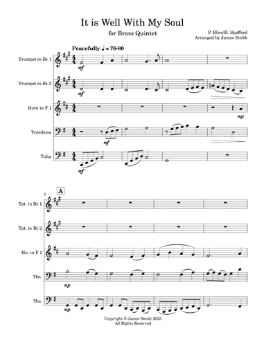 It Is Well With My Soul for Brass Quintet (arr. James Smith)