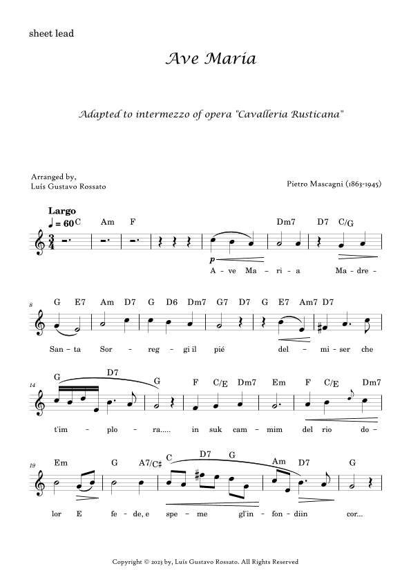 Mascagni - Ave Maria (C Major) (arr. Luís Gustavo Rossato)