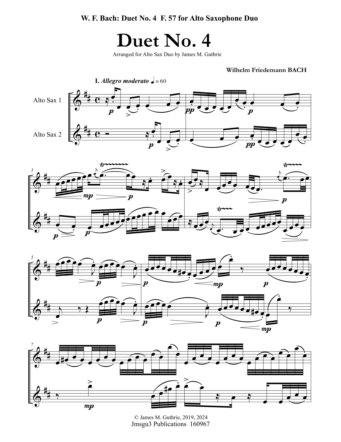WF Bach: Duet No. 4 for Alto Sax Duo (arr. James M. Guthrie, ASCAP)