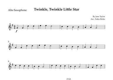 Twinkle, Twinkle Little Star for Alto Saxophone Solo (arr. Fabio Britto)