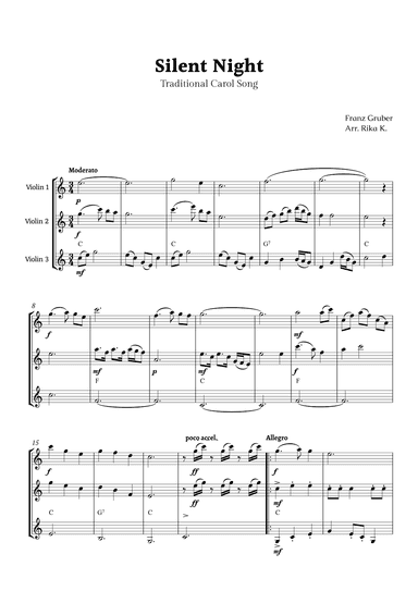 Silent Night for Violin Trio (arr. Rika K.)