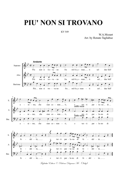 PIU' NON SI TROVANO KV  549 - For SABar Choir (arr. Renato Tagliabue)