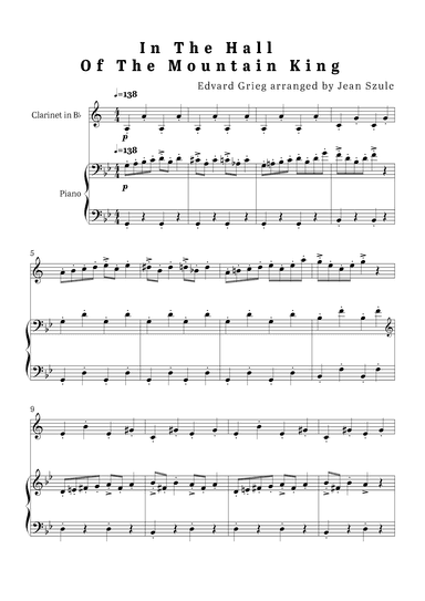 In The Hall of The Mountain King - Clarinet in Bb and Piano (arr. Jean Szulc)