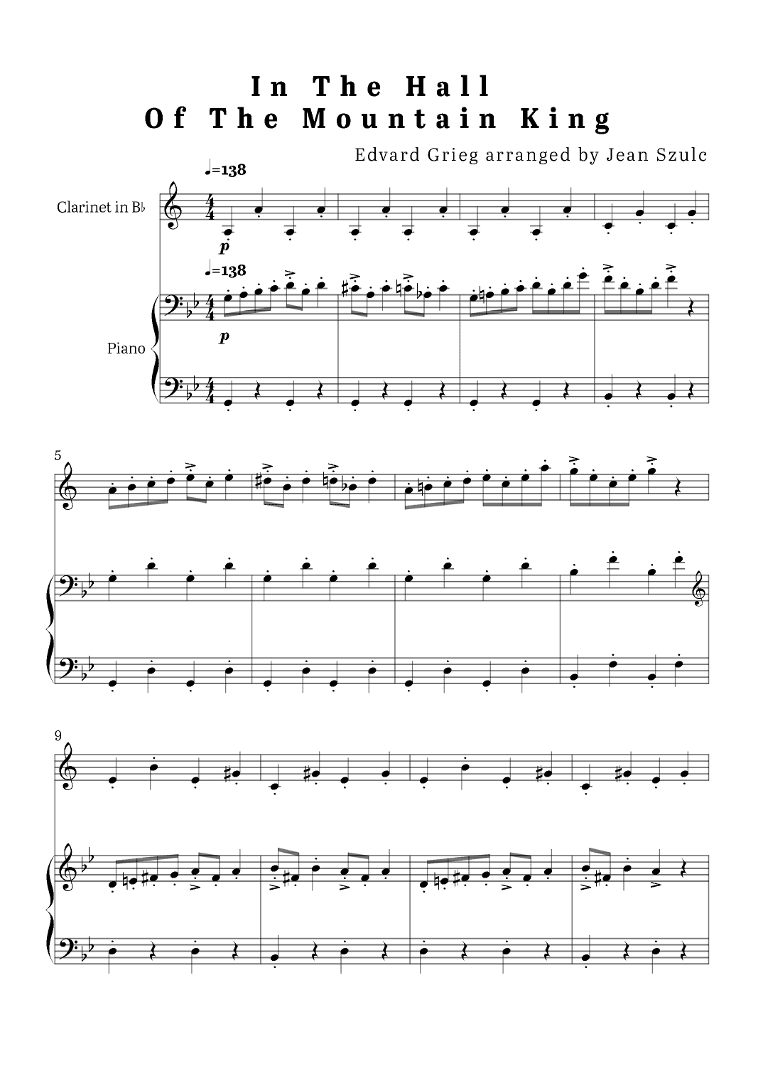 In The Hall of The Mountain King - Clarinet in Bb and Piano (arr. Jean Szulc)