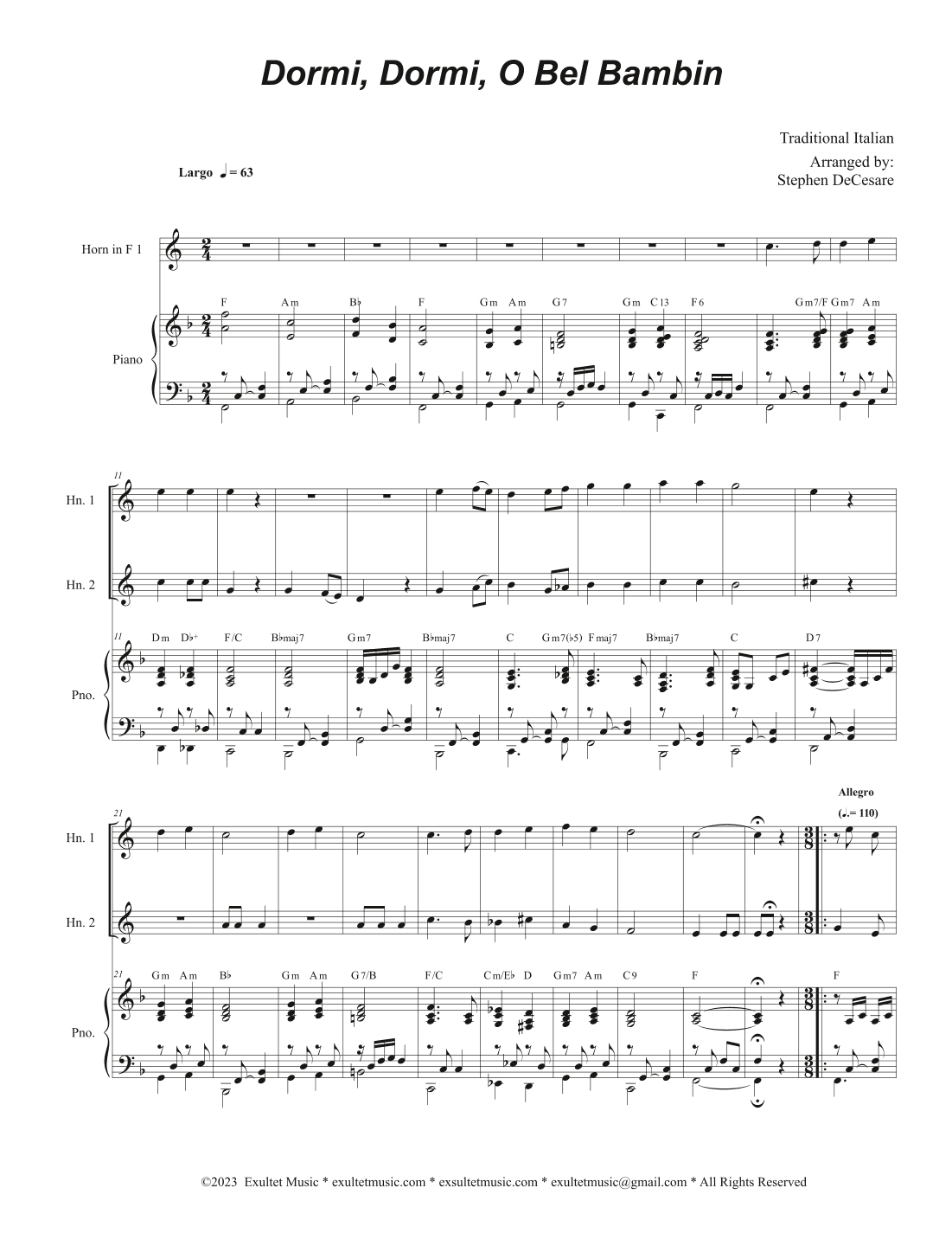 Dormi, Dormi, O Bel Bambin (French Horn Duet) (arr. Stephen DeCesare)