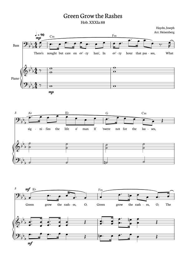 Joseph Haydn - Green Grow The Rashes for Bass with Piano and chords in C minor. (arr. Heisenberg)