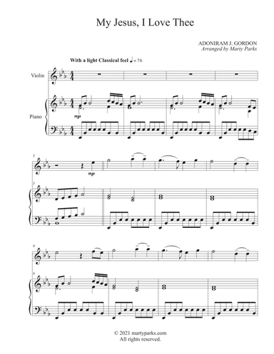 My Jesus, I Love Thee (Violin-Piano) (arr. Marty Parks)