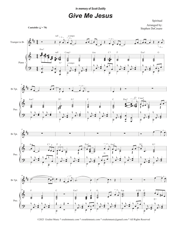 Give Me Jesus (Bb-Trumpet solo and Piano) (arr. Stephen DeCesare)
