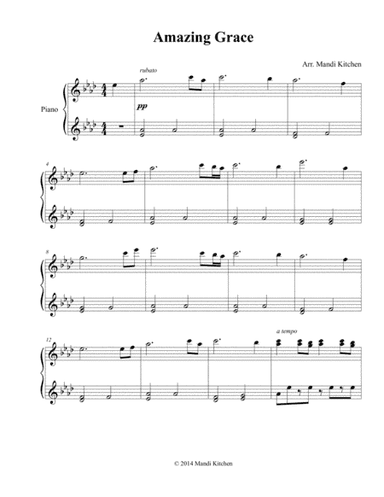 Amazing Grace Piano Solo (arr. Mandi Kitchen)