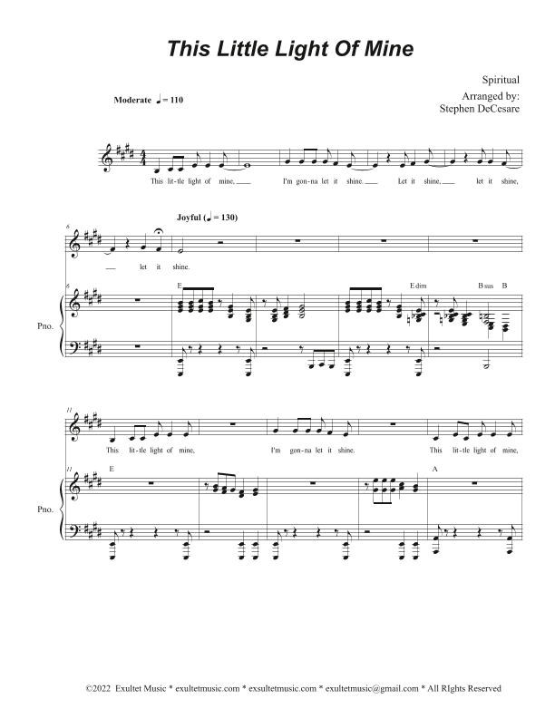This Little Light Of Mine (Vocal solo - Medium Key) (arr. Stephen DeCesare)