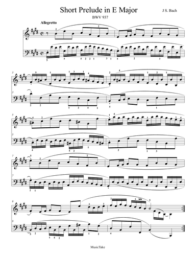 Bach Short Prelude in E Major BWV 937 (arr. Ben Choupak)