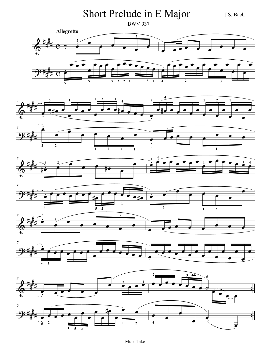 Bach Short Prelude in E Major BWV 937 (arr. Ben Choupak)
