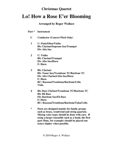 Lo! How a Rose E'er Blooming (Saxophone Quartet) (arr. Roger Wallace)