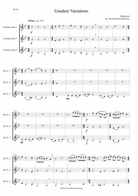 Gaudete Variations for clarinet trio (arr. David Warin Solomons)