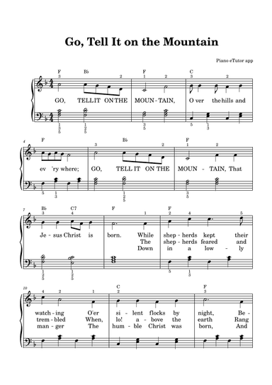 Go, Tell It On The Mountain - piano sheet music (arr. Piano eTutor app)