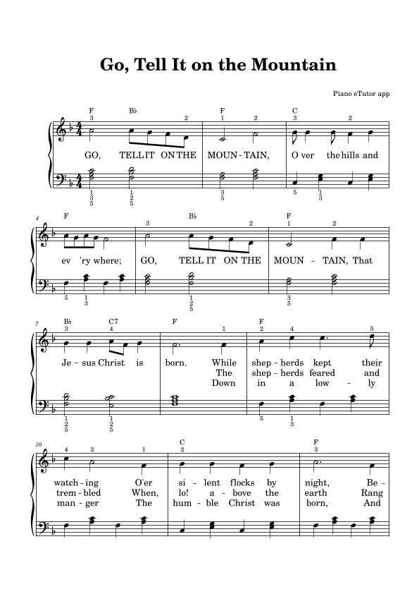 Go, Tell It On The Mountain - piano sheet music (arr. Piano eTutor app)