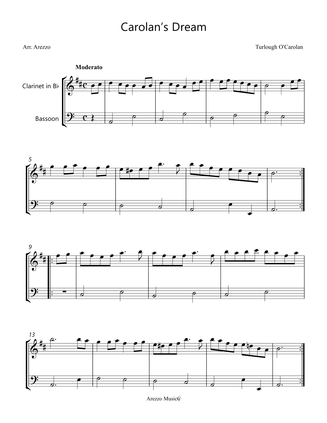 Carolan's Dream - Clarinet and Bassoon sheet music (arr. Arezzo Music)