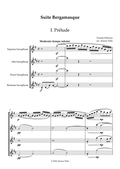 Suite Bergamasque - Saxophone Quartet (arr. Afonso Tello)
