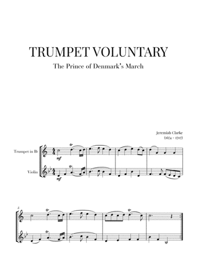 Trumpet Voluntary (The Prince of Denmark's March) for Trumpet in Bb and Violin (arr. Cadenza Editions)
