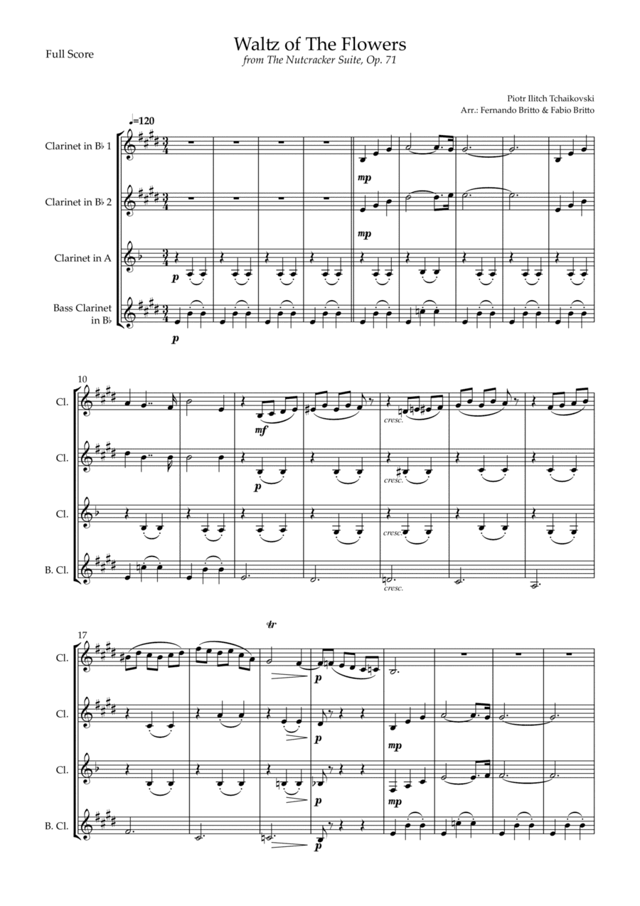 Waltz of The Flowers - from Nutcracker (P. I. Tchaikovsky) for Clarinet Quartet (arr. Fernando Britto, Fabio Britto)
