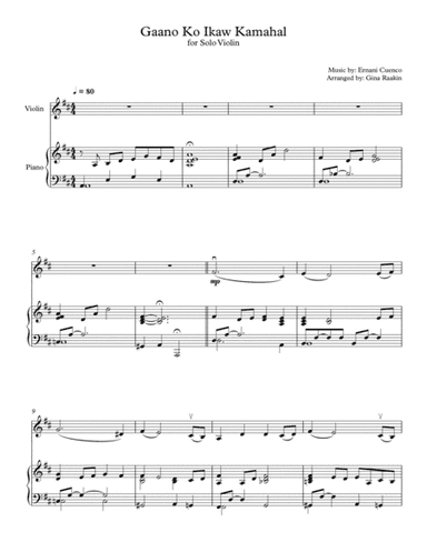 Gaano Ko Ikaw Kamahal for Solo Violin (arr. Arranged by Gina Raakin)