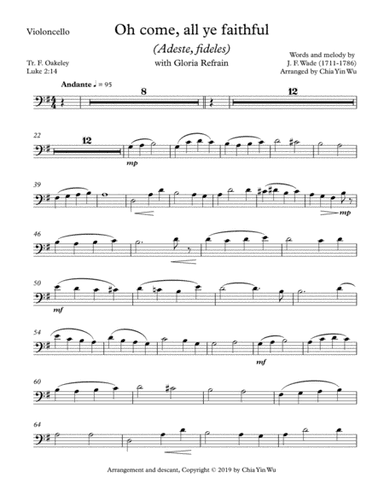 Oh Come, All Ye Faithful, with Gloria Refrain (Cello Part) (arr. Chia Yin Wu)