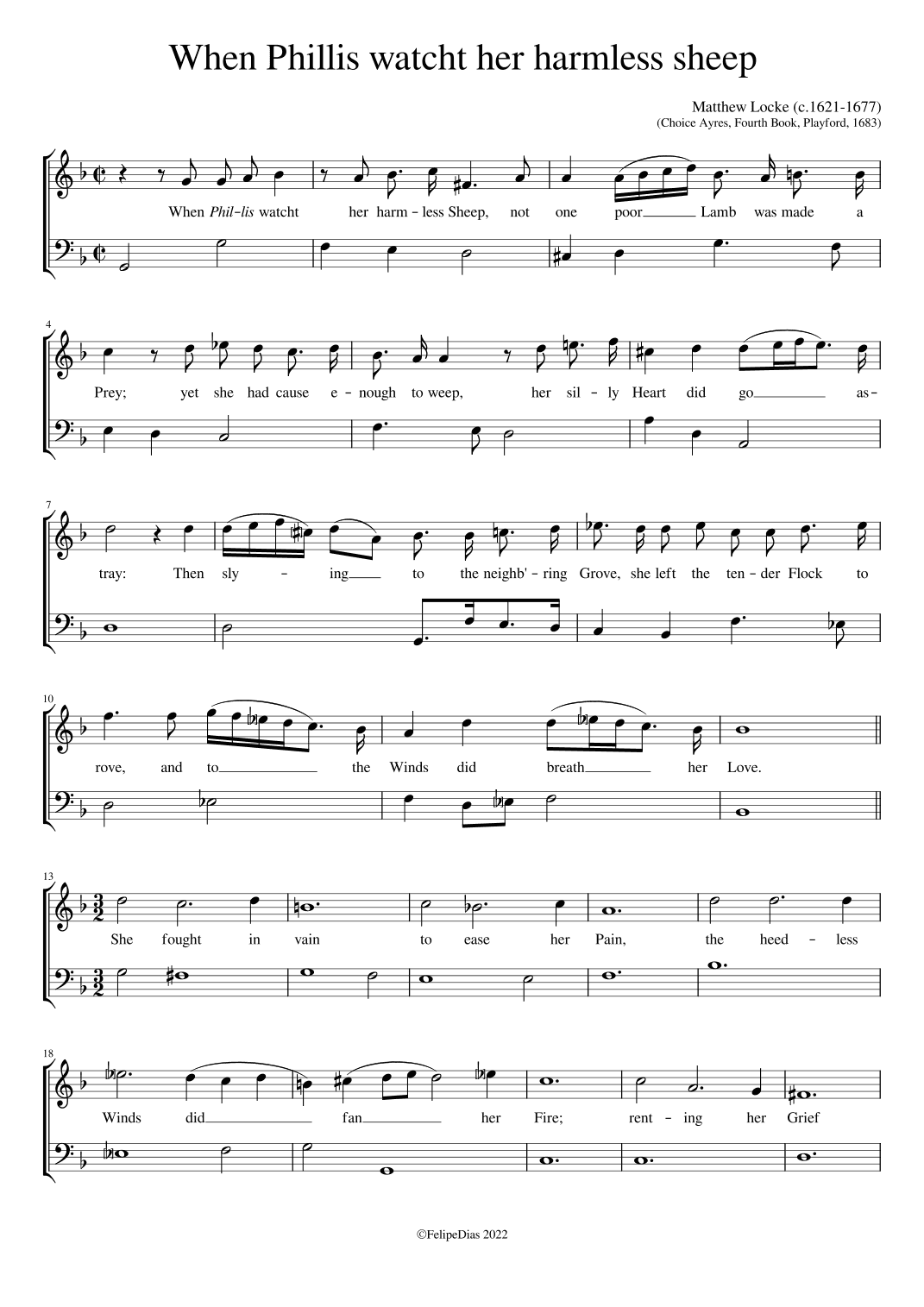 When Phillis watcht her harmless sheep (arr. Early Music Scores)