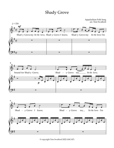 Shady Grove for Voice and Piano (arr. Tom Swafford)