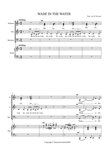 Wade In The Water, for SAB Choir and Piano (arr. Arr. Birgitta Kenyon)