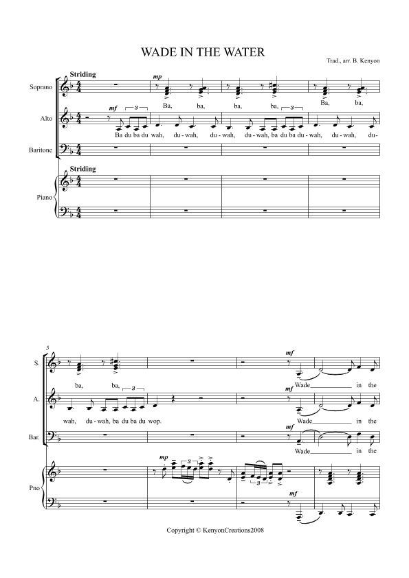 Wade In The Water, for SAB Choir and Piano (arr. Arr. Birgitta Kenyon)