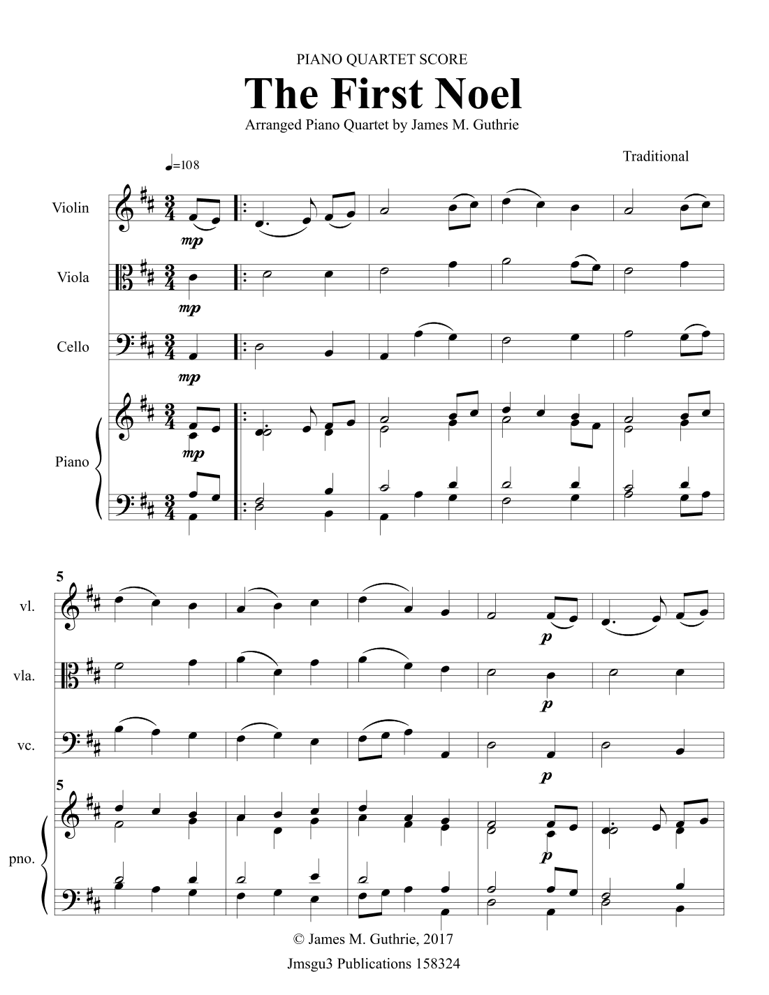 The First Noel for Piano Quartet (arr. James M. Guthrie)
