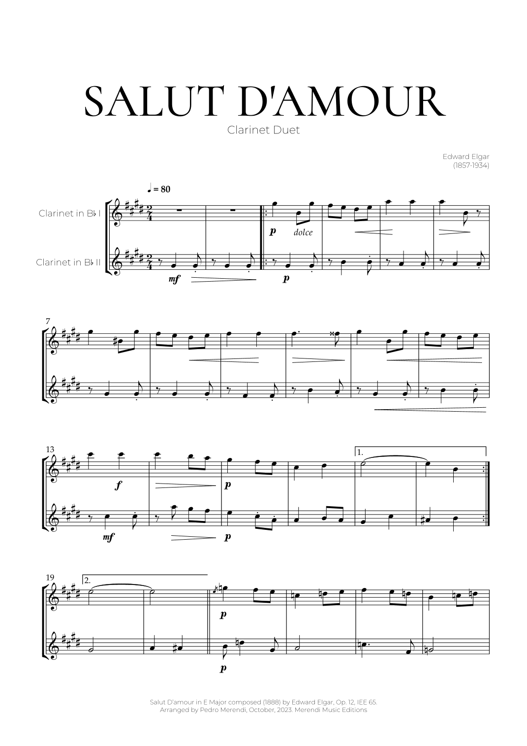 Salut D’amour (Clarinet Duet) - Edward Elgar (arr. Pedro Merendi)