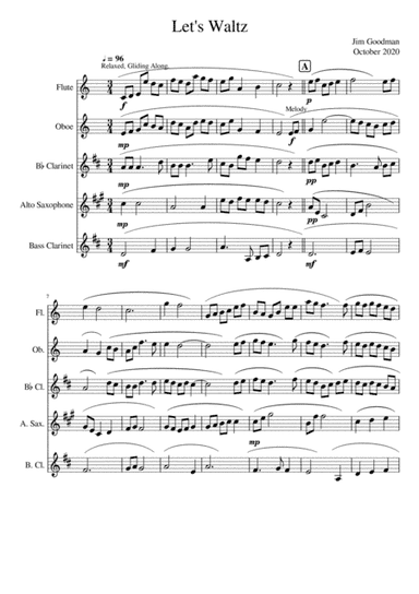 Quintet for Woodwind: Flute, Oboe, Clarinet, Alto Sax, Bass Clarinet