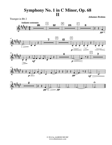 Brahms Symphony No. 1, Movement II - Trumpet in Bb 2 (Transposed Part), Op. 68 (arr. Doug Clyde)