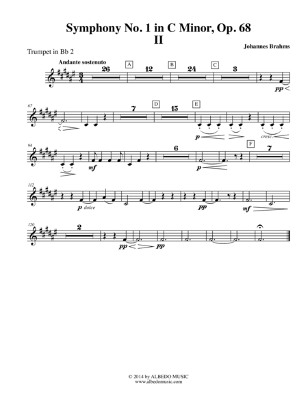Brahms Symphony No. 1, Movement II - Trumpet in Bb 2 (Transposed Part), Op. 68 (arr. Doug Clyde)